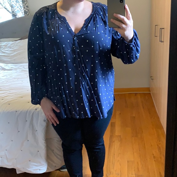 Old Navy XXL Dark Blue White Polka Bot Blouse - Picture 2 of 7